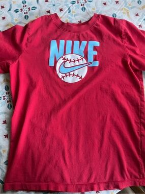 Nike Red Short Sleeve Tee with Light Blue Logo